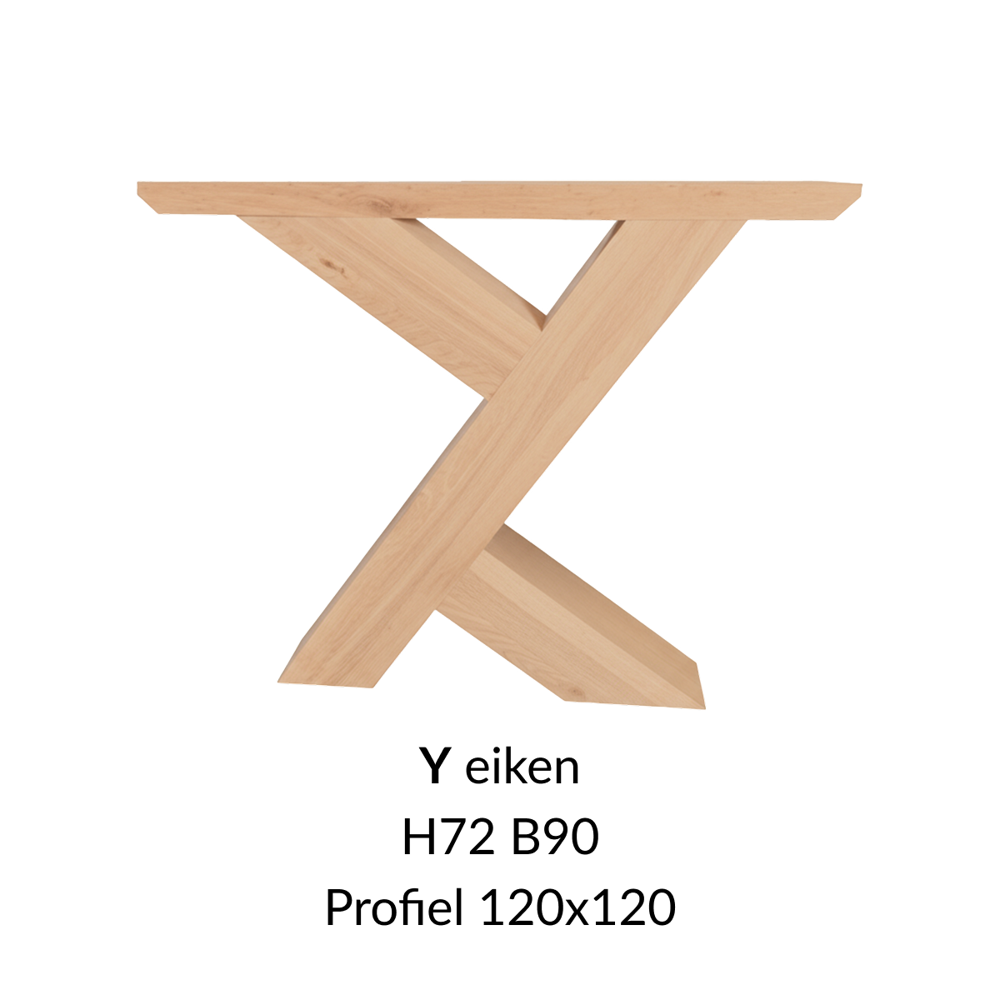 Eiken onderstel Y speciaal  - 72cm hoog - 90cm breed. Profiel 120x120mm