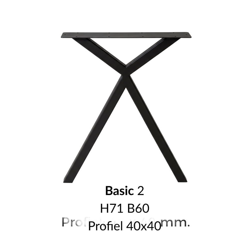 Metalen onderstel Basic 2 zwart RAL9005 - 100x60cm. Profiel 40x40mm set 2 stuks