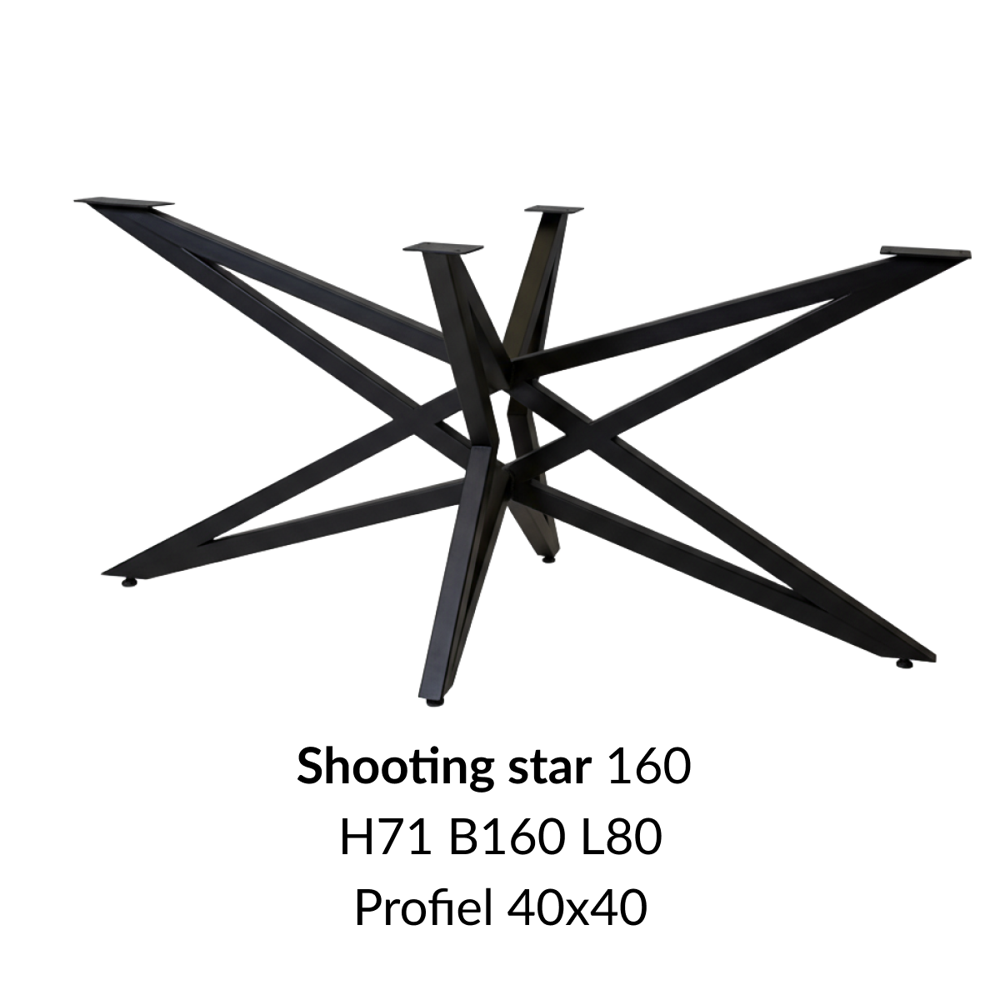 Metalen onderstel Shooting Star zwart RAL9005 - 160x80cm. Profiel 40x40mm