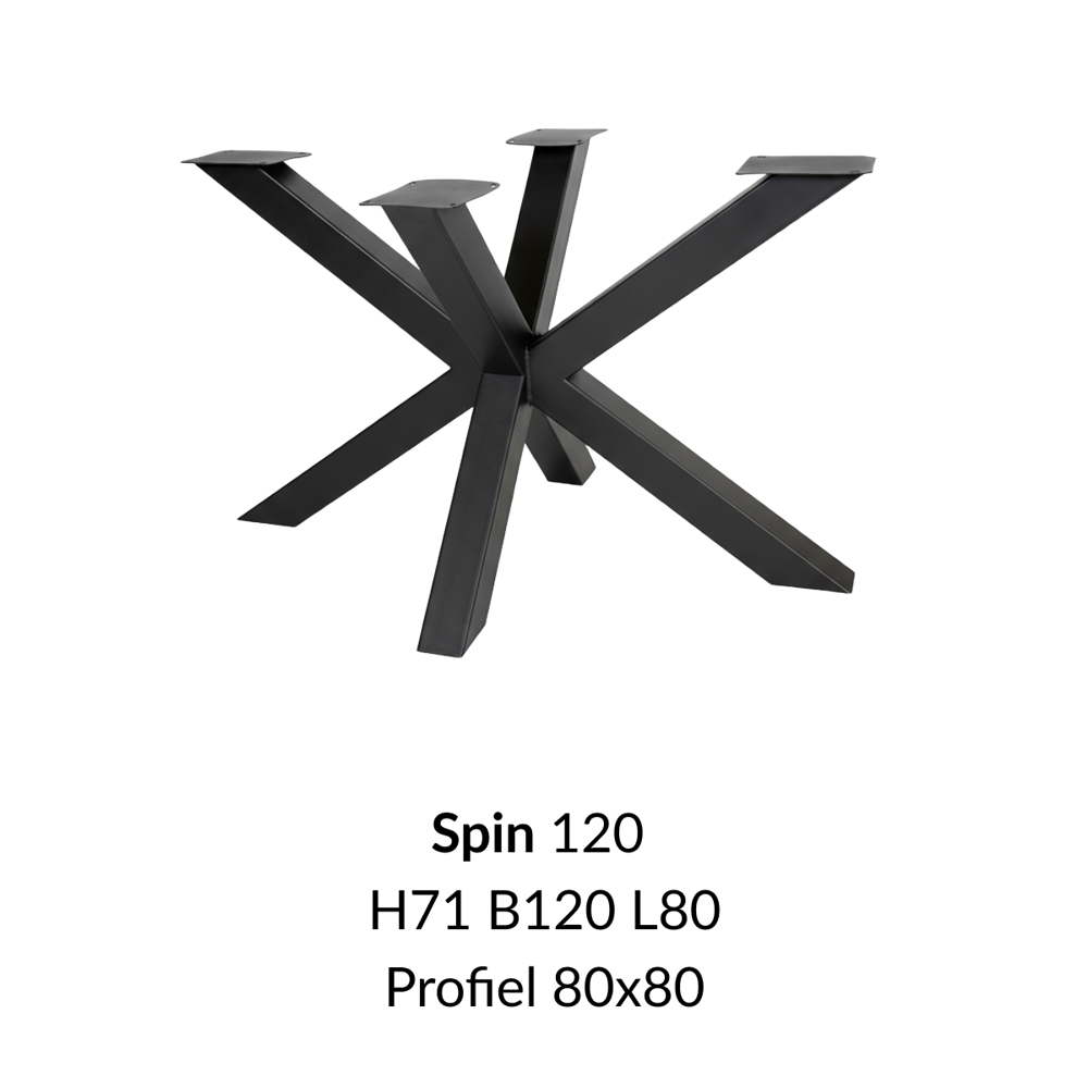 Metalen onderstel Spin 120 elegant zwart RAL9005 - 120x80cm. Profiel 80x80mm