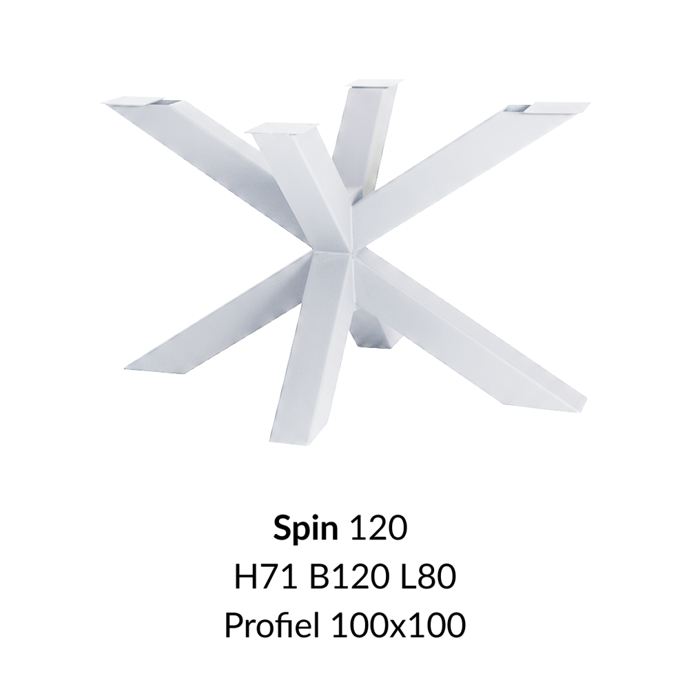 Metalen onderstel Spin 120 wit RAL9010 - 71cm hoog - 120x80cm. Profiel 100x100mm