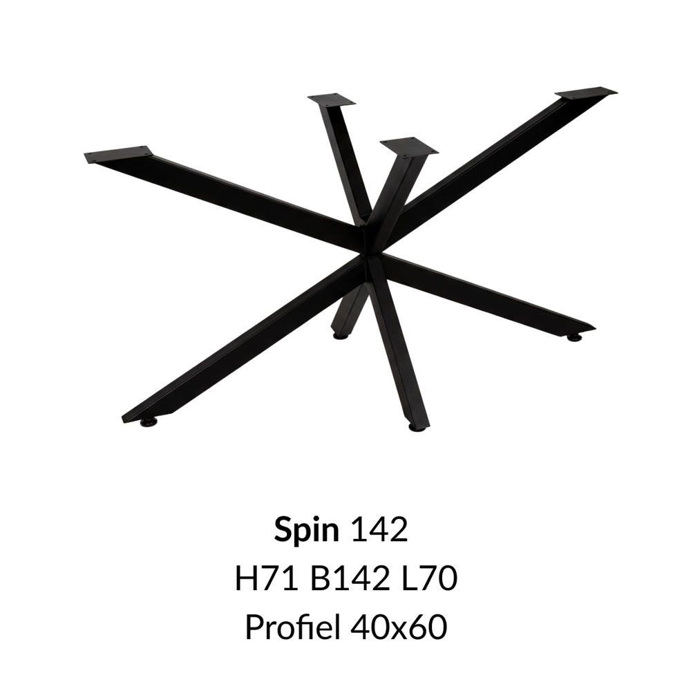 Metalen onderstel Spin 142 zwart RAL9005 - 142x70cm. Profiel 40x60mm