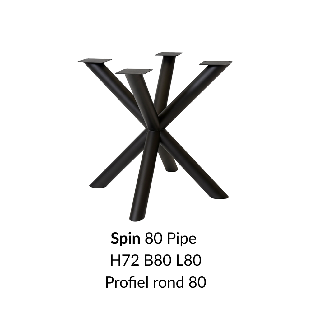 Metalen onderstel Spin 80 Pipe zwart RAL9005 - 80x80cm. Profiel Ø80mm