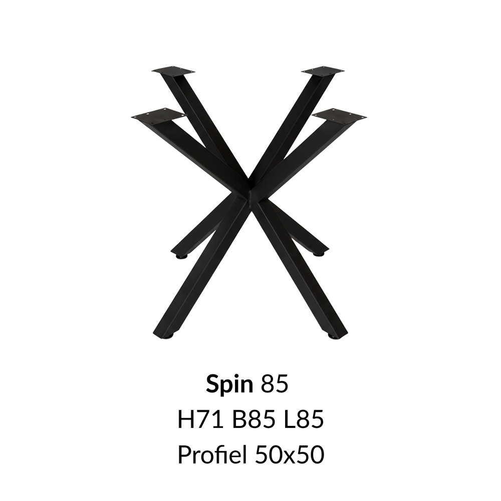 Metalen onderstel Spin 85 zwart RAL9005 - 85x85cm. Profiel 50x50mm