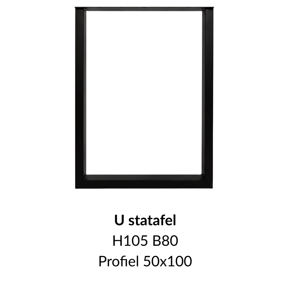 Metalen onderstel U elegant statafel zwart RAL9005 - 105cm hoog - 80cm breed. Profiel 50x100mm