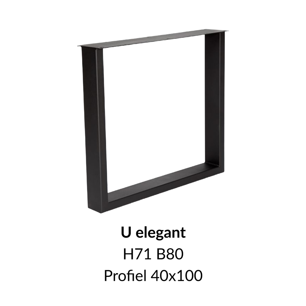 Metalen onderstel U elegant zwart RAL9005 - 80cm breed. Profiel 40x100mm