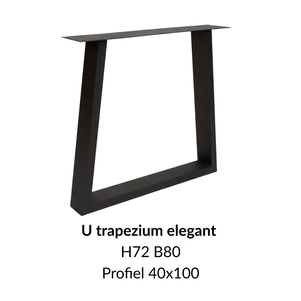 Metalen onderstel U trapezium elegant zwart RAL9005 - 80cm breed. Profiel 40x100mm