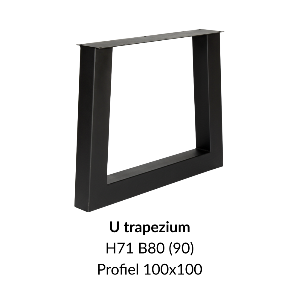 Metalen onderstel U trapezium zwart RAL9005 - 80-90cm breed. Profiel 100x100mm