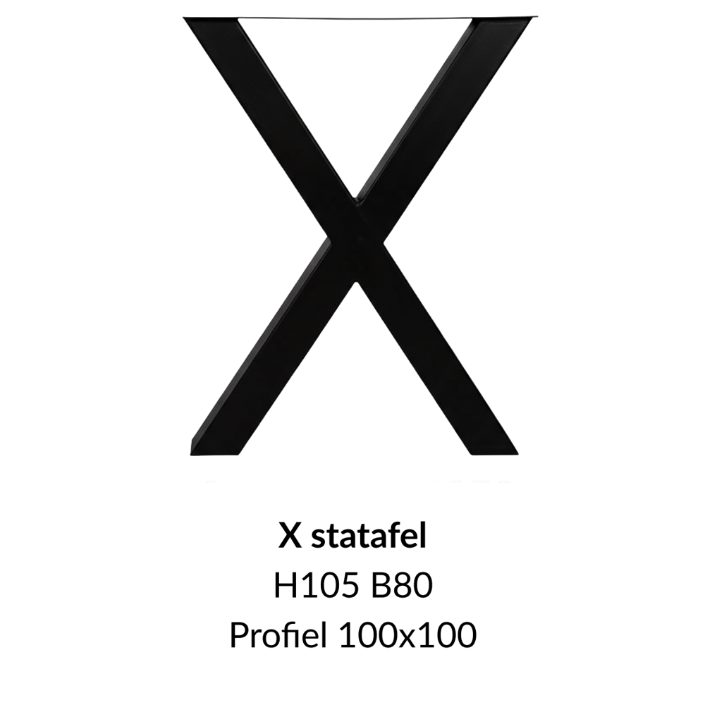 Metalen onderstel X statafel zwart RAL9005 - 105cm hoog - 80cm breed. Profiel 100x100mm