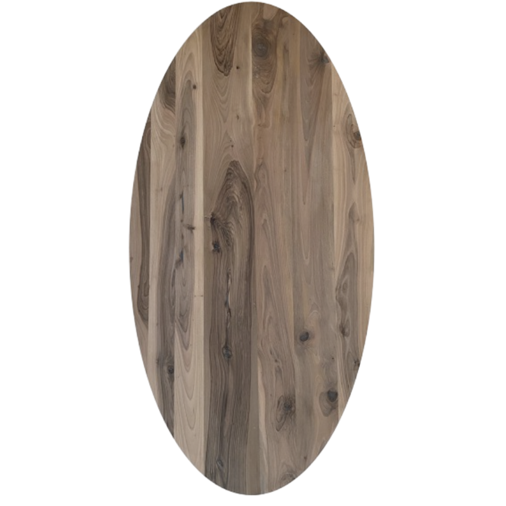 Tafelblad Europees walnoot ovaal facet kant 40mm 2400x1100 onbehandeld