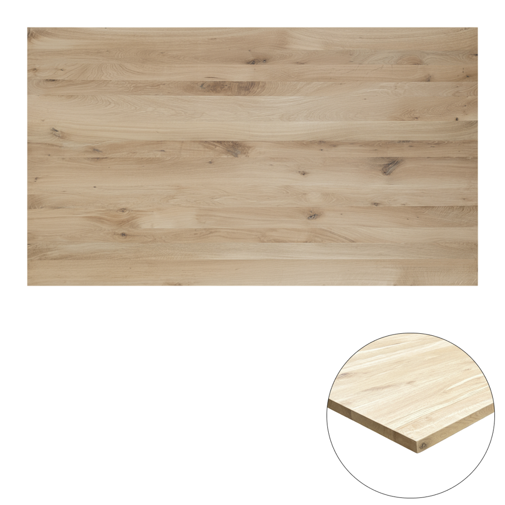 Tafelblad rustiek eiken 2-lange zijden rechte kant 40mm 1800x900 onbehandeld