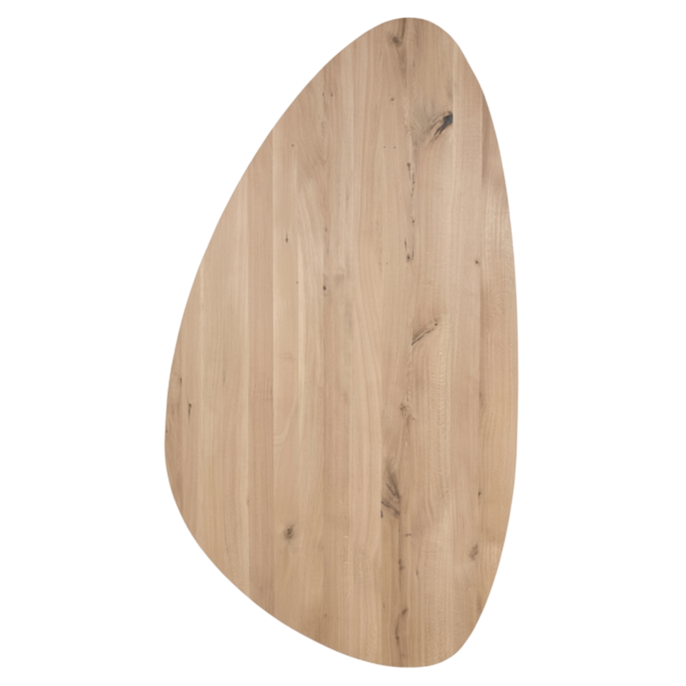 Tafelblad rustiek eiken kiezel ovaal facet kant ronding links 40mm 2000x1150 onbehandeld