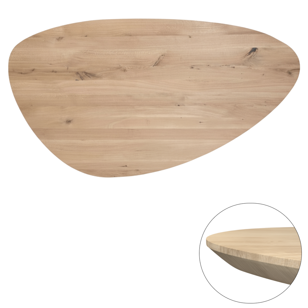 Tafelblad rustiek eiken kiezel ovaal facet kant ronding rechts 40mm 2000x1150 onbehandeld
