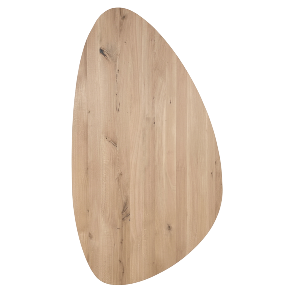 Tafelblad rustiek eiken kiezel ovaal facet kant ronding rechts 40mm 3000x1400 onbehandeld