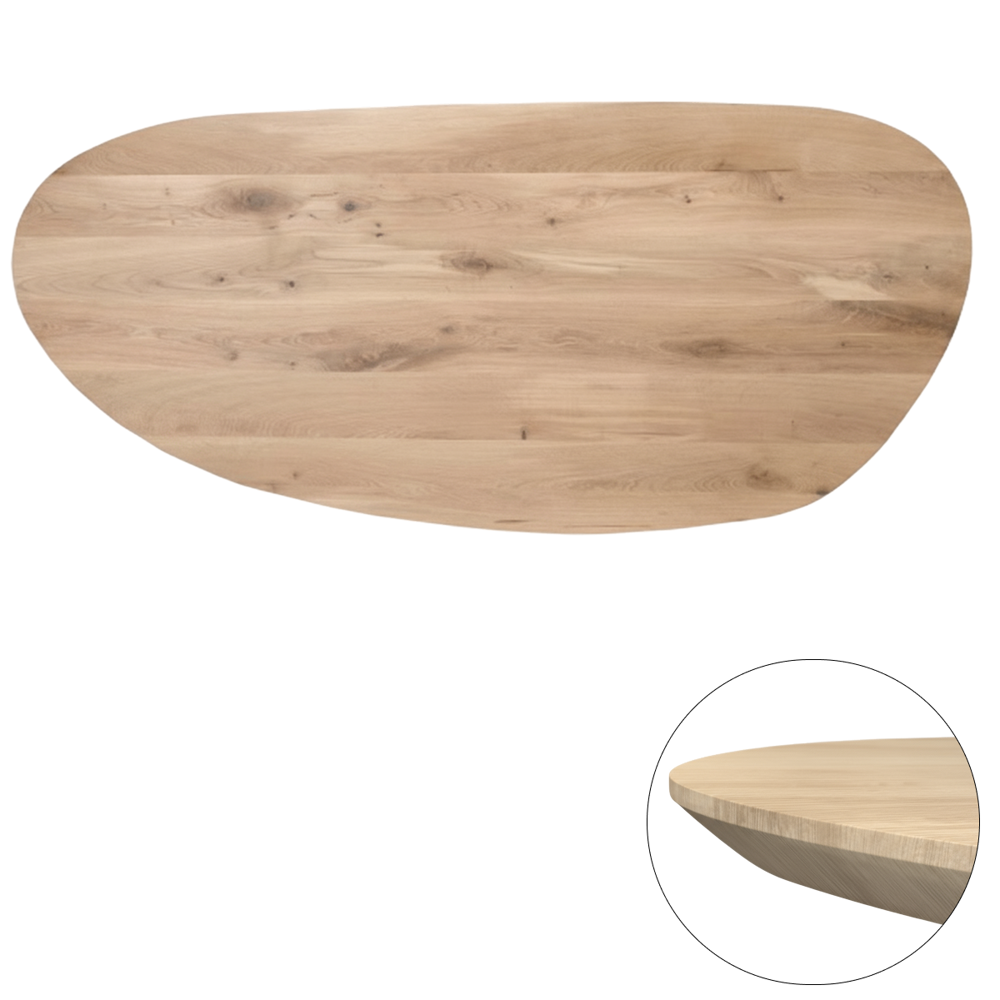 Tafelblad rustiek eiken nier ovaal facet kant 40mm 2300x1050 onbehandeld