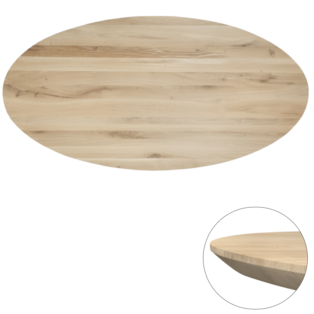 Tafelblad rustiek eiken ovaal facet rand 40mm 240x110 onbehandeld