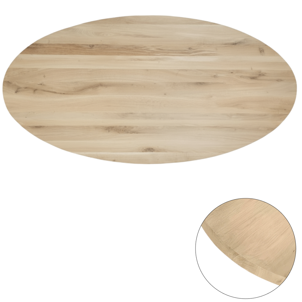 Tafelblad rustiek eiken ovaal rechte kant 40mm 240x120 onbehandeld