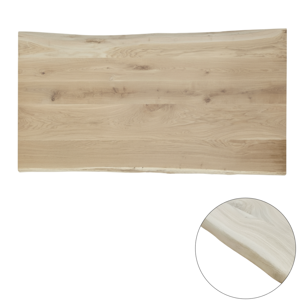 Tafelblad rustiek eiken plank 1-lange zijde boomkant 40mm 2400x250 onbehandeld