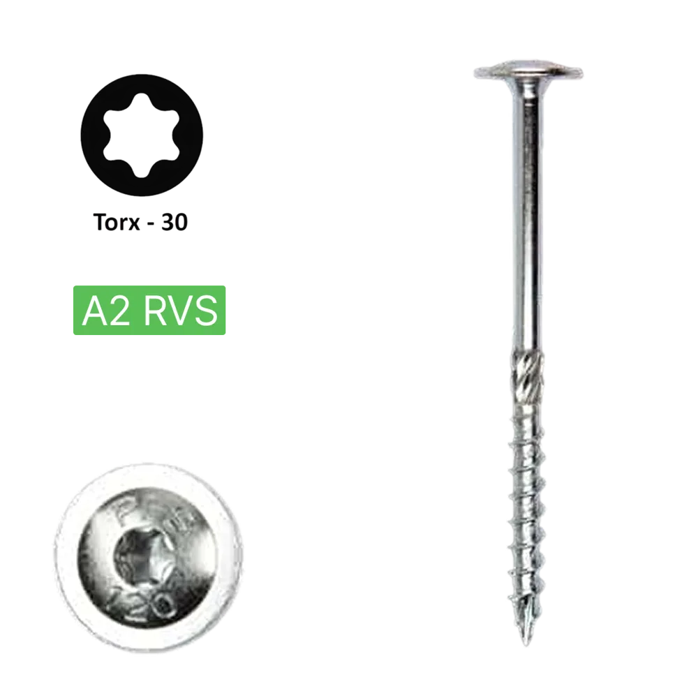 Flenskop schroef 6,0 x 100 Torx (T30) | PFS+ RVS A2 | 100 stuks