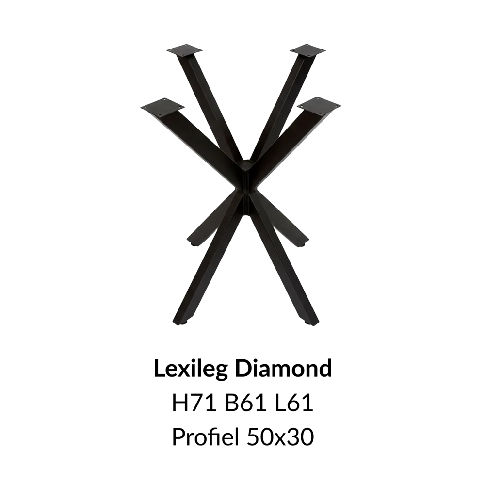Metalen onderstel lexileg zwart RAL9005 - 61x61cm. Profiel 50x30mm
