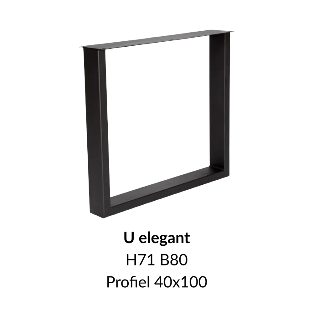 Metalen onderstel U elegant zwart RAL9005 - 80cm breed. Profiel 40x100mm