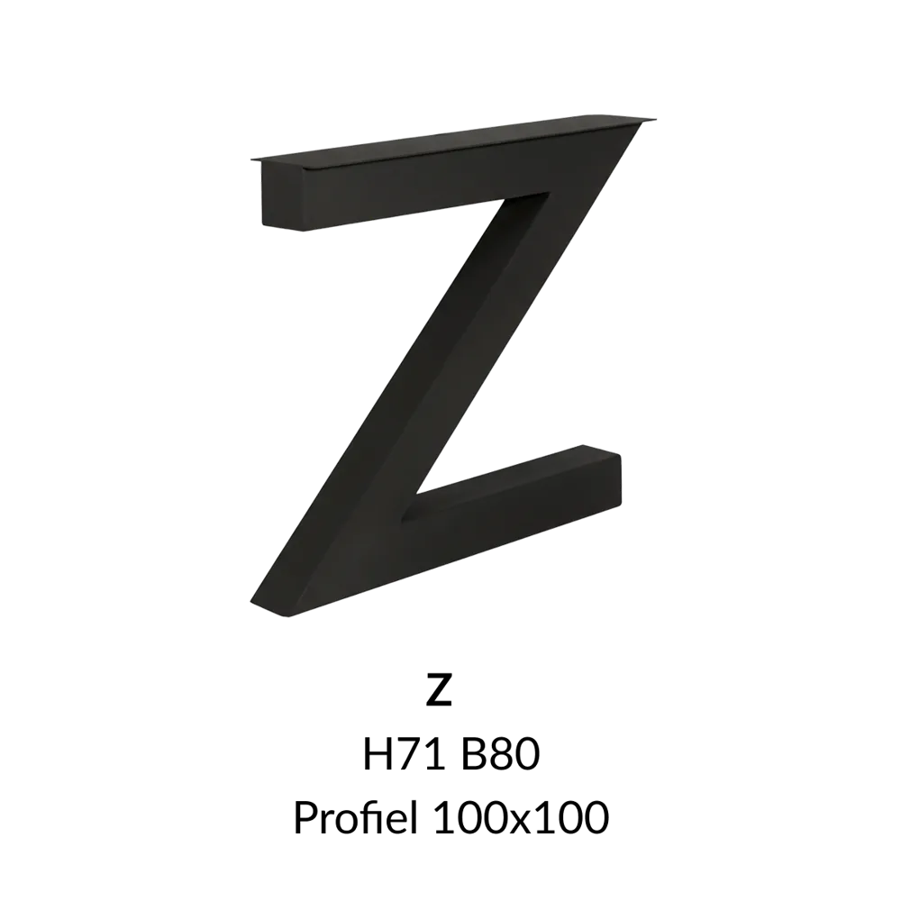 Metalen onderstel Z zwart RAL9005 - 80cm breed. Profiel 100x100mm