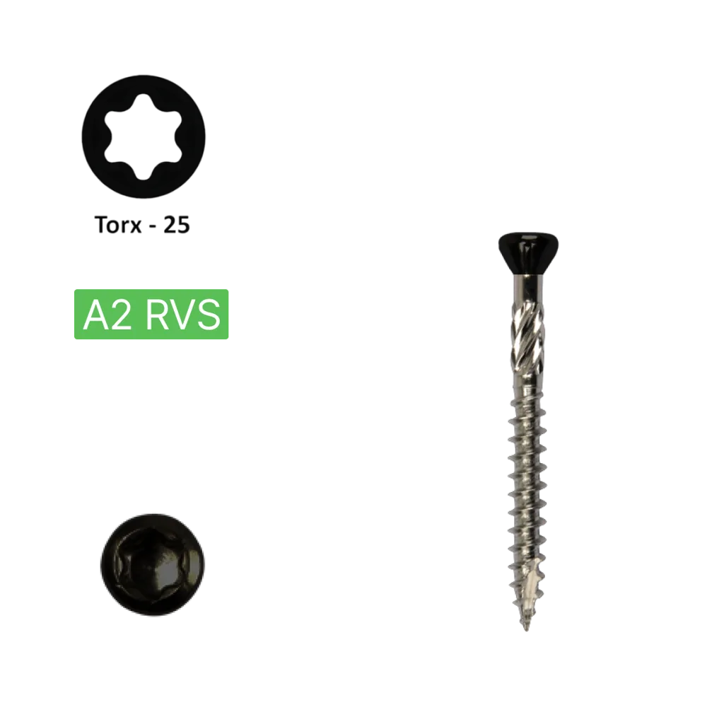 Potdeksel schroef 5,0 x 80 Torx (T25) |PFS+ RVS C2 | Zwarte Kop  200 Stuks