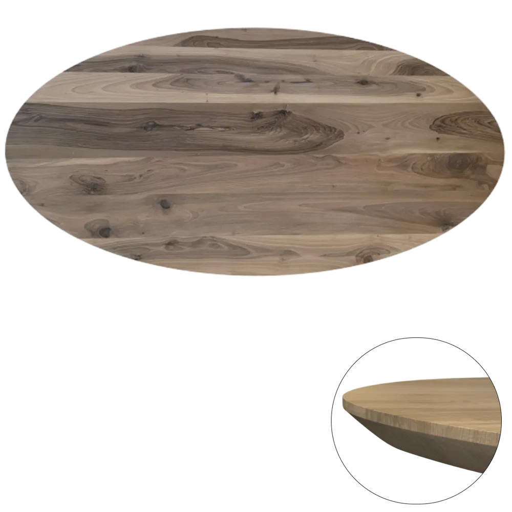 Tafelblad Europees walnoot ovaal facet kant 40mm 2400x1100 onbehandeld