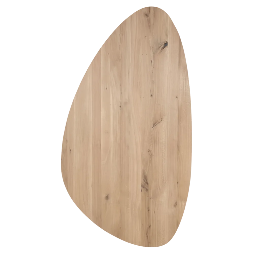 Tafelblad rustiek eiken kiezel ovaal facet kant ronding links 40mm 2000x1150 onbehandeld