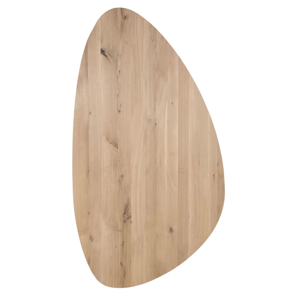 Tafelblad rustiek eiken kiezel ovaal facet kant ronding rechts 40mm 2400x1250 onbehandeld