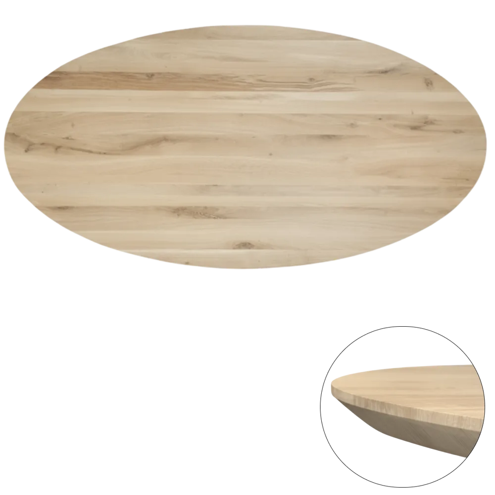 Tafelblad rustiek eiken ovaal facet rand 40mm 200x100 onbehandeld