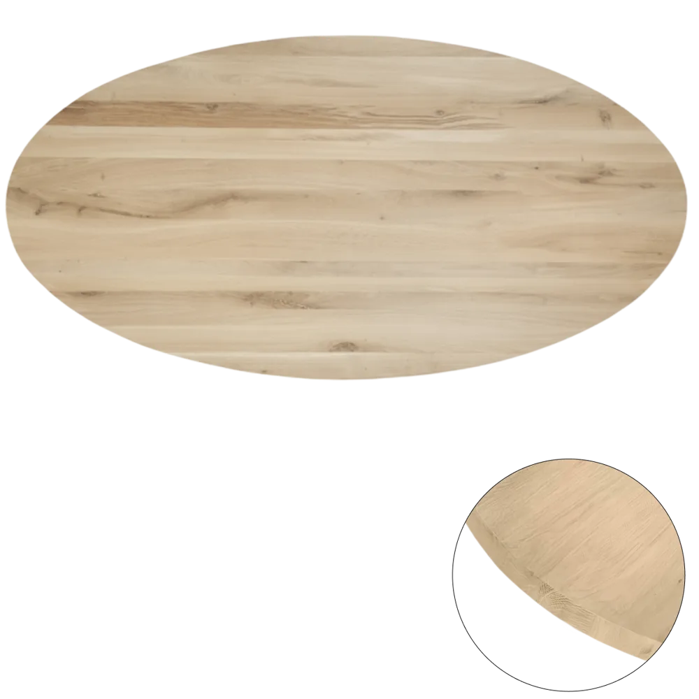 Tafelblad rustiek eiken ovaal rechte kant 40mm 280x120 onbehandeld