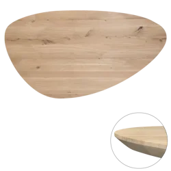 Tafelblad rustiek eiken kiezel ovaal facet kant ronding rechts 40mm 2400x1250 onbehandeld