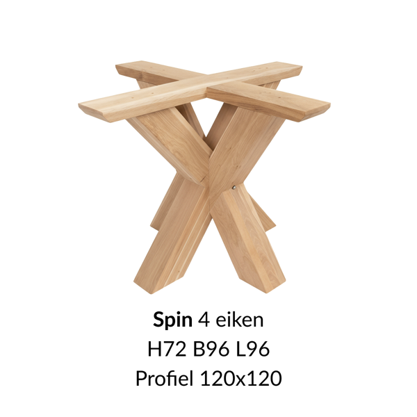 Eiken onderstel Spin 4  - 72cm hoog - 96x96cm. Profiel 120x120mm