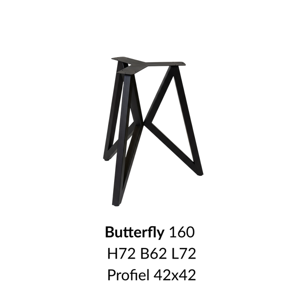 Metalen onderstel Butterfly zwart RAL9005 - 62-72x72cm breed. Profiel 42x42mm