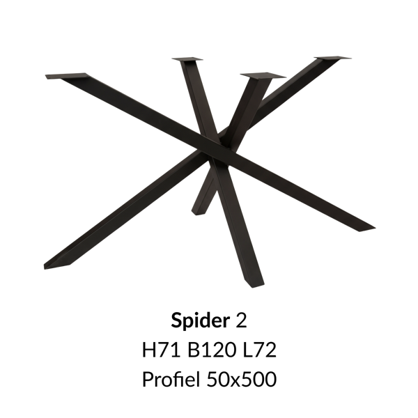 Metalen onderstel Spider 2 zwart RAL9005 - 120x80cm. Profiel 50x50mm