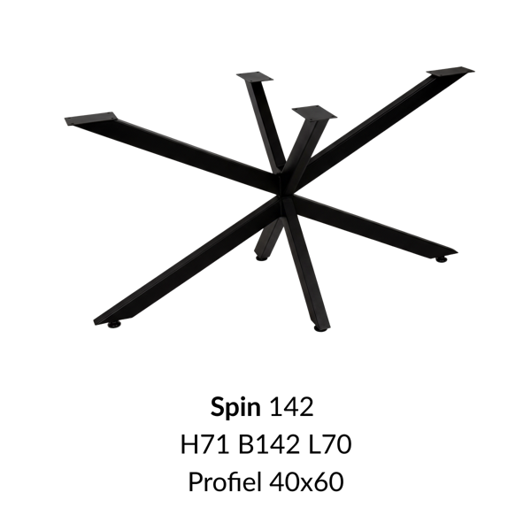 Metalen onderstel Spin 142 zwart RAL9005 - 142x70cm. Profiel 40x60mm