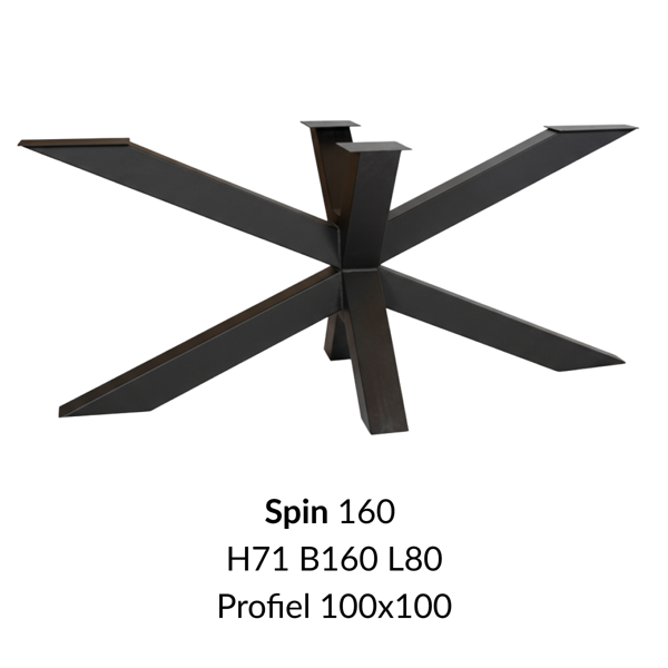 Metalen onderstel Spin 160 zwart RAL9005 - 71cm hoog - 160x80cm. Profiel 100x100mm