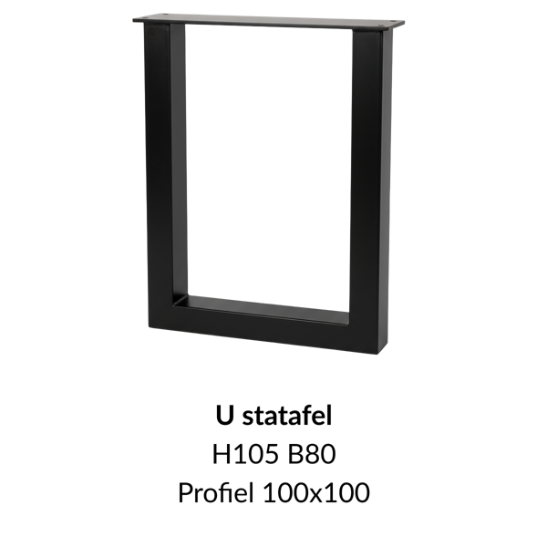Metalen onderstel U statafel zwart RAL9005 - 105cm hoog - 80cm breed. Profiel 100x100mm
