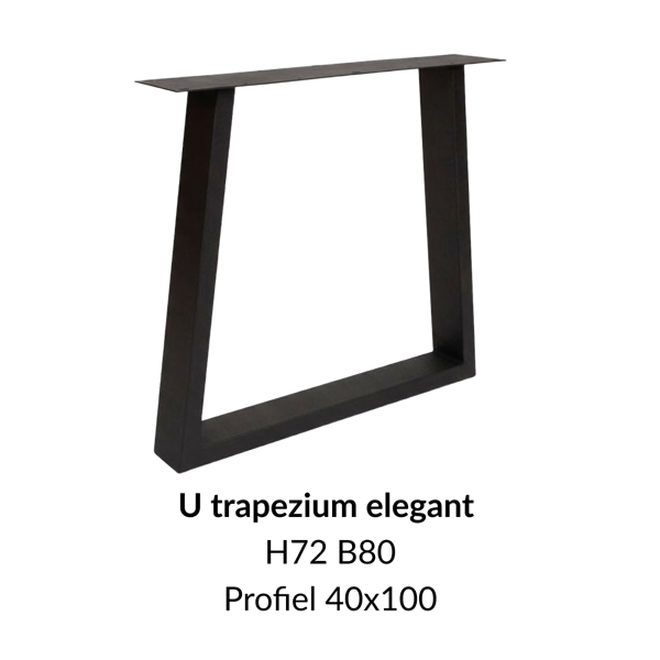 Metalen onderstel U trapezium elegant zwart RAL9005 - 80cm breed. Profiel 40x100mm