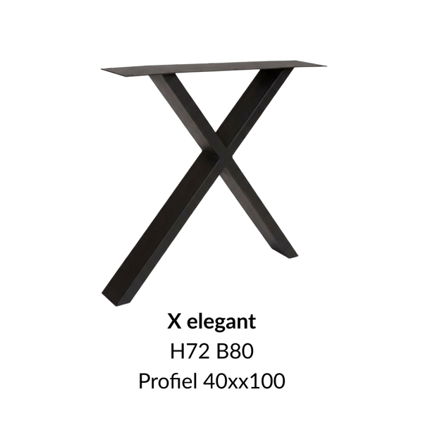 Metalen onderstel X elegant zwart RAL9005 - 80cm breed. Profiel 40x100mm