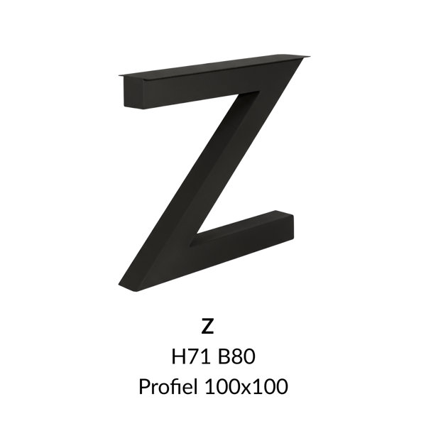 Metalen onderstel Z zwart RAL9005 - 80cm breed. Profiel 100x100mm
