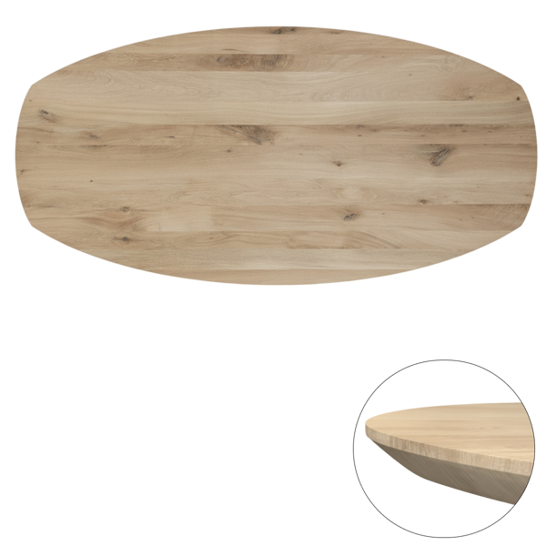 Tafelblad rustiek eiken Deens ovaal facet rand 40mm 280x120