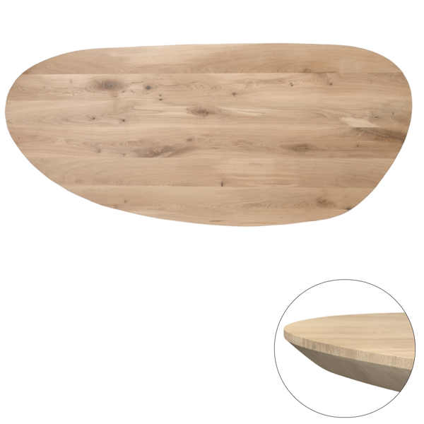 Tafelblad rustiek eiken nier ovaal facet kant 40mm 2900x1250 onbehandeld