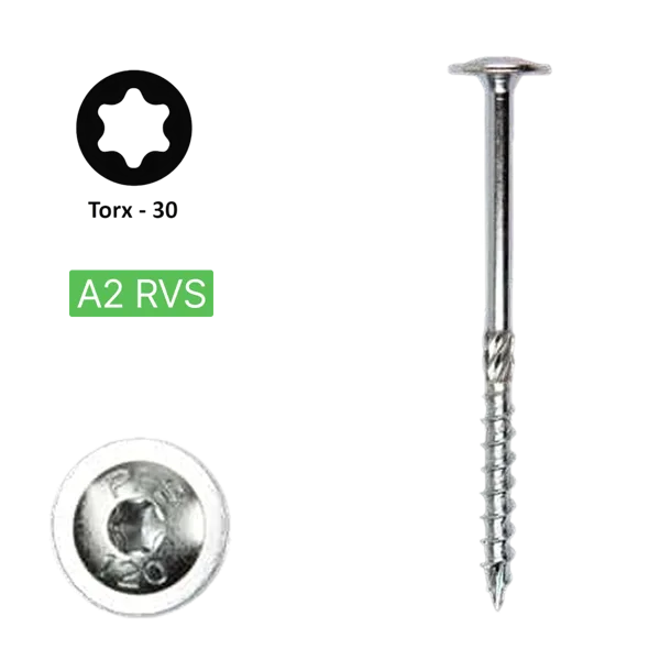 Flenskop schroef 6,0 x 140 Torx (T30) | PFS+ RVS A2 | 100 stuks