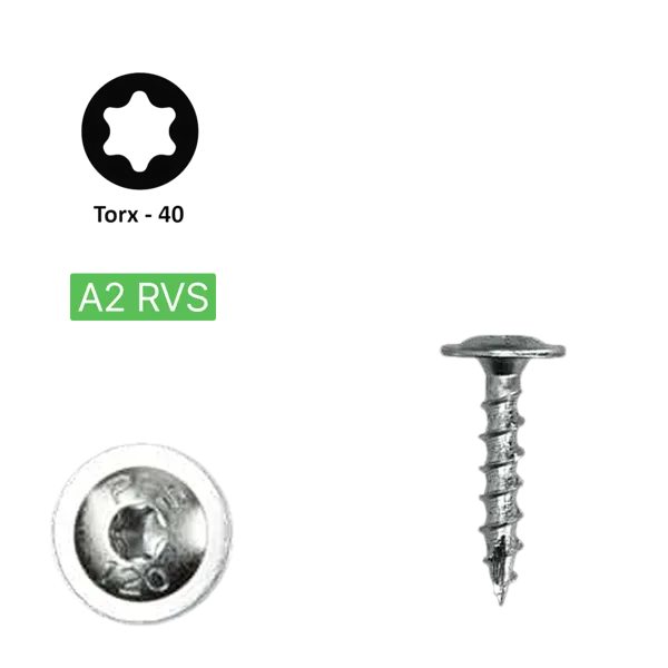 Flenskop schroef 6,0 x 40 Torx (T30) | PFS+ RVS A2 | 100 stuks