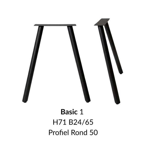 Metalen onderstel Basic 1 zwart RAL9005 - 24x65cm. Profiel Ø50mm set 2 stuks