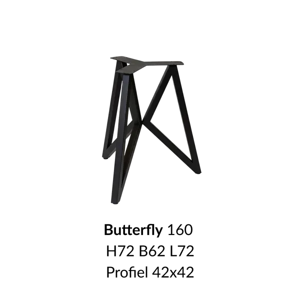 Metalen onderstel Butterfly zwart RAL9005 - 62-72x72cm breed. Profiel 42x42mm