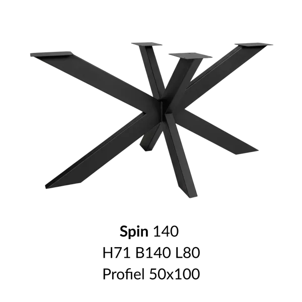 Metalen onderstel Spin 140 zwart RAL9005 - 140x80cm. Profiel 50x100mm