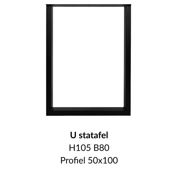 Metalen onderstel U elegant statafel zwart RAL9005 - 105cm hoog - 80cm breed. Profiel 50x100mm